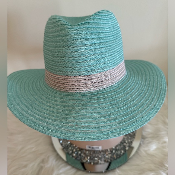 NWT Eugenia Kim Courtney IN NATURAL  HEMP Hat Adjustable $325 Aqua & Blush